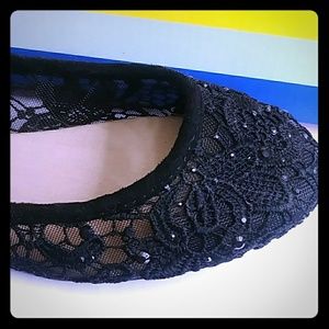 Black Floral Sparkling Flats